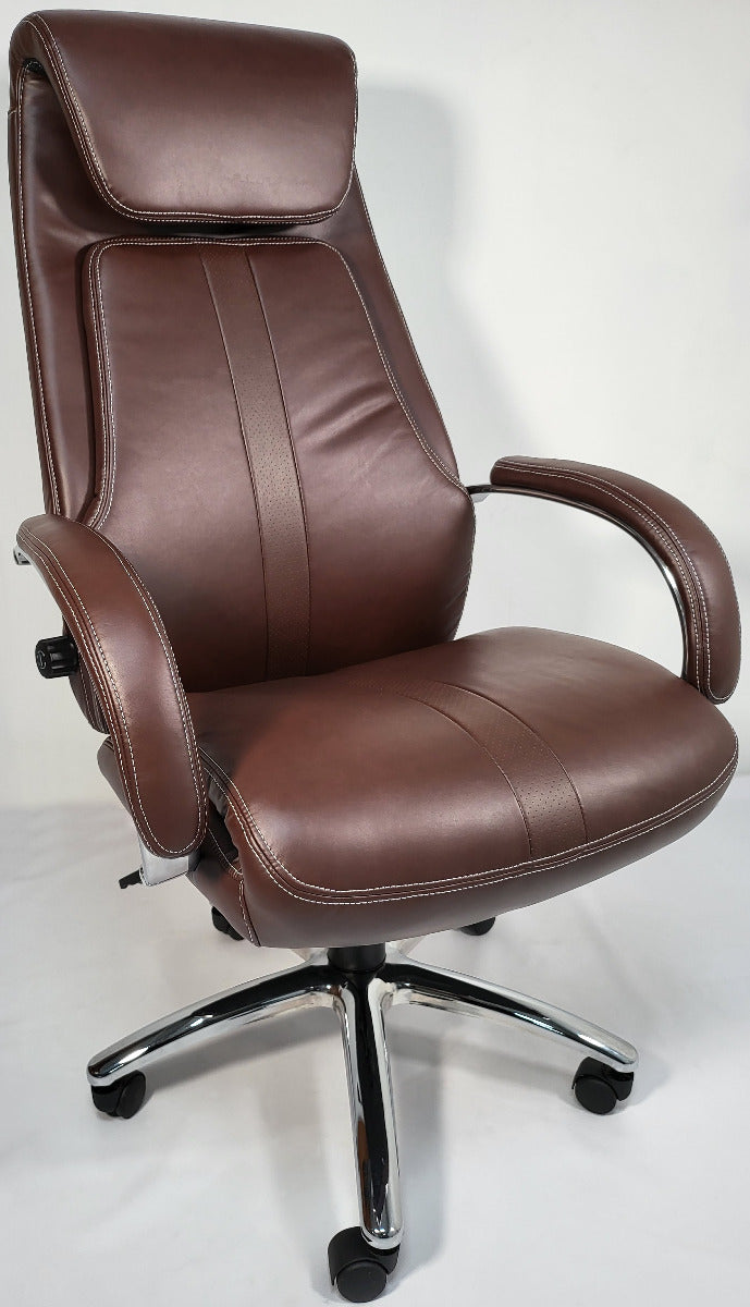 Brown Leather Executive Office Chair with Manual Lumbar Control - 2119